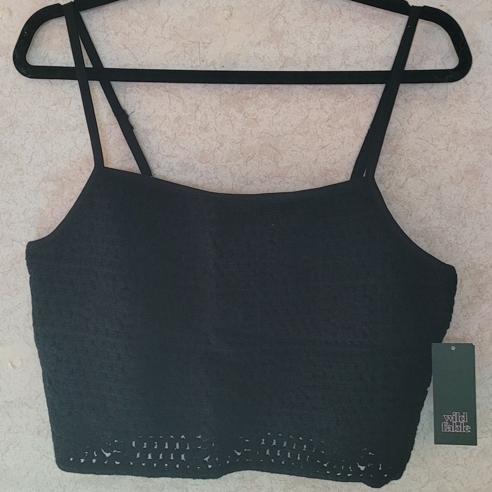 Wild Fable Crochet Black Crop Top Boho NWT L
